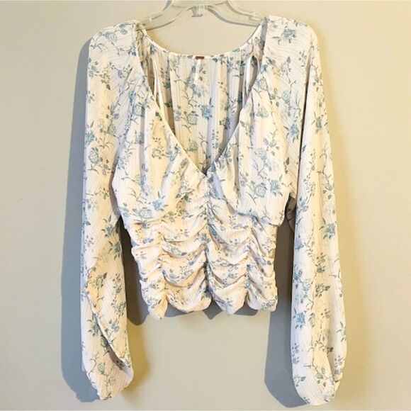 Free People Final Rose Blouse Balloon Sleeves Smocked in Vintage Combo Medium - Picture 3 of 9